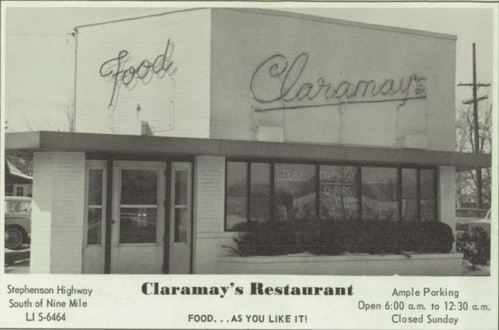 Claramays Restaurant - 1960S Hazel Park High Yearbook Ad
